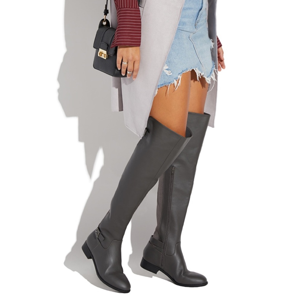 SHOEDAZZLE Marielle Grey Over the Knee Boot 6.5